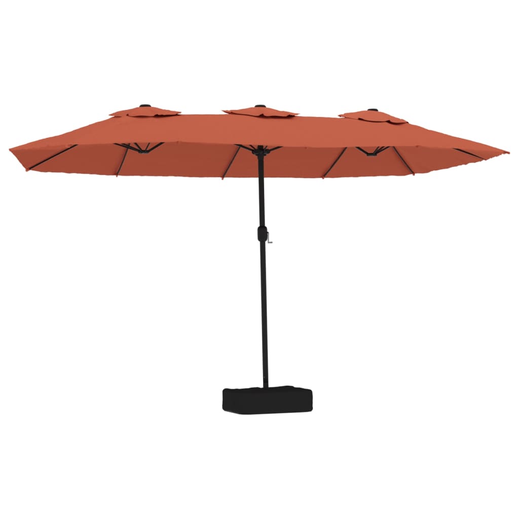 Umbrelă de grădină cu două capete/LED, cărămiziu, 449x245 cm