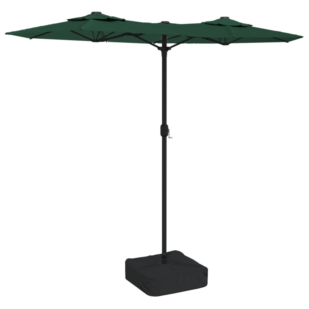 Umbrelă de grădină cu două capete cu LED-uri, verde, 316x240 cm