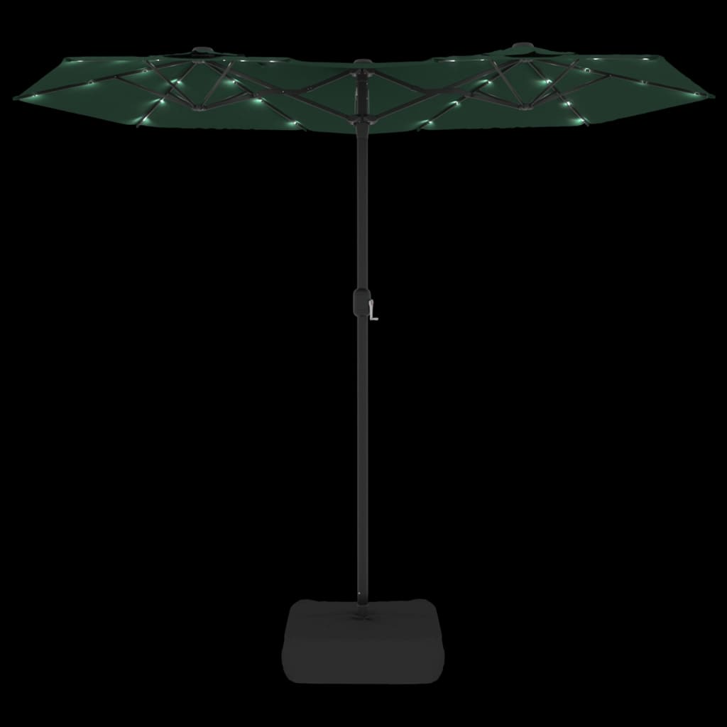 Umbrelă de grădină cu două capete cu LED-uri, verde, 316x240 cm