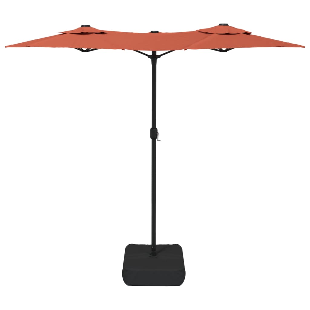 Umbrelă de soare cu două capete cu LED-uri cărămiziu 316x240 cm