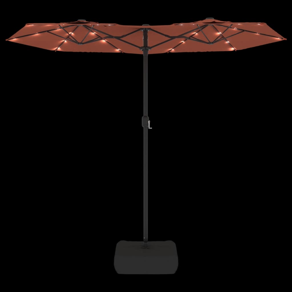 Umbrelă de soare cu două capete cu LED-uri cărămiziu 316x240 cm