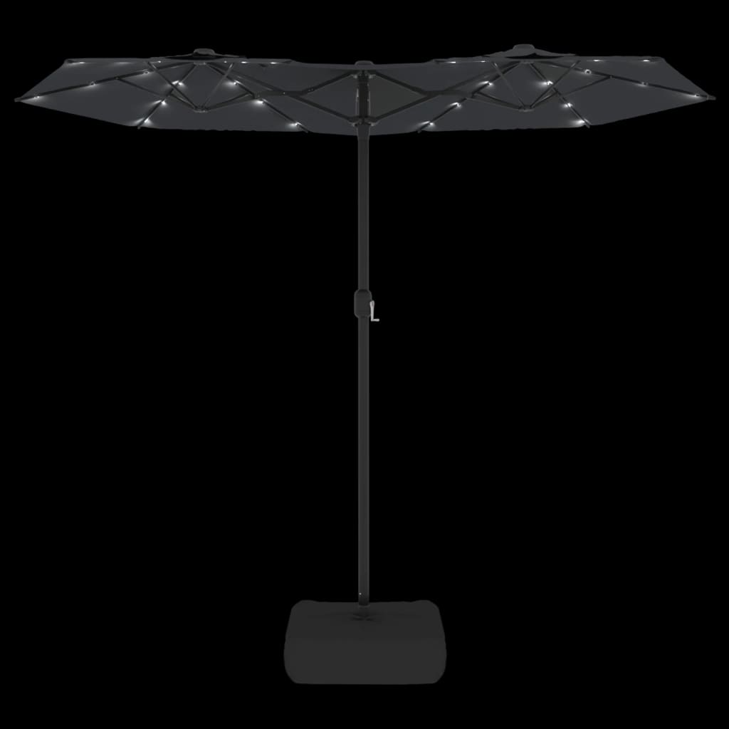 Umbrelă de grădină cu două capete cu LED-uri, negru, 316x240 cm