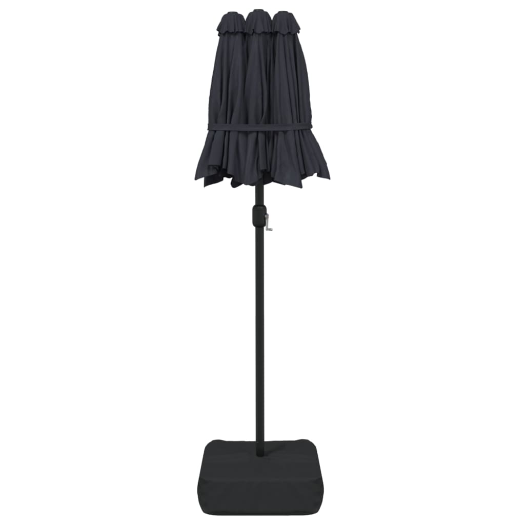 Umbrelă de grădină cu două capete cu LED-uri, negru, 316x240 cm