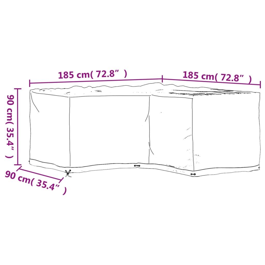 Husă mobilier de grădină în formă de L 12 ocheți, 185x185x90 cm