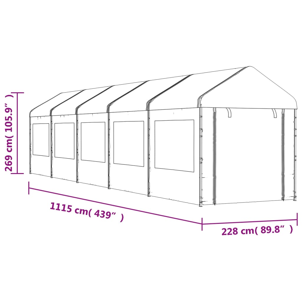 Foișor cu acoperiș, alb, 11,15x2,28x2,69 m, polietilenă