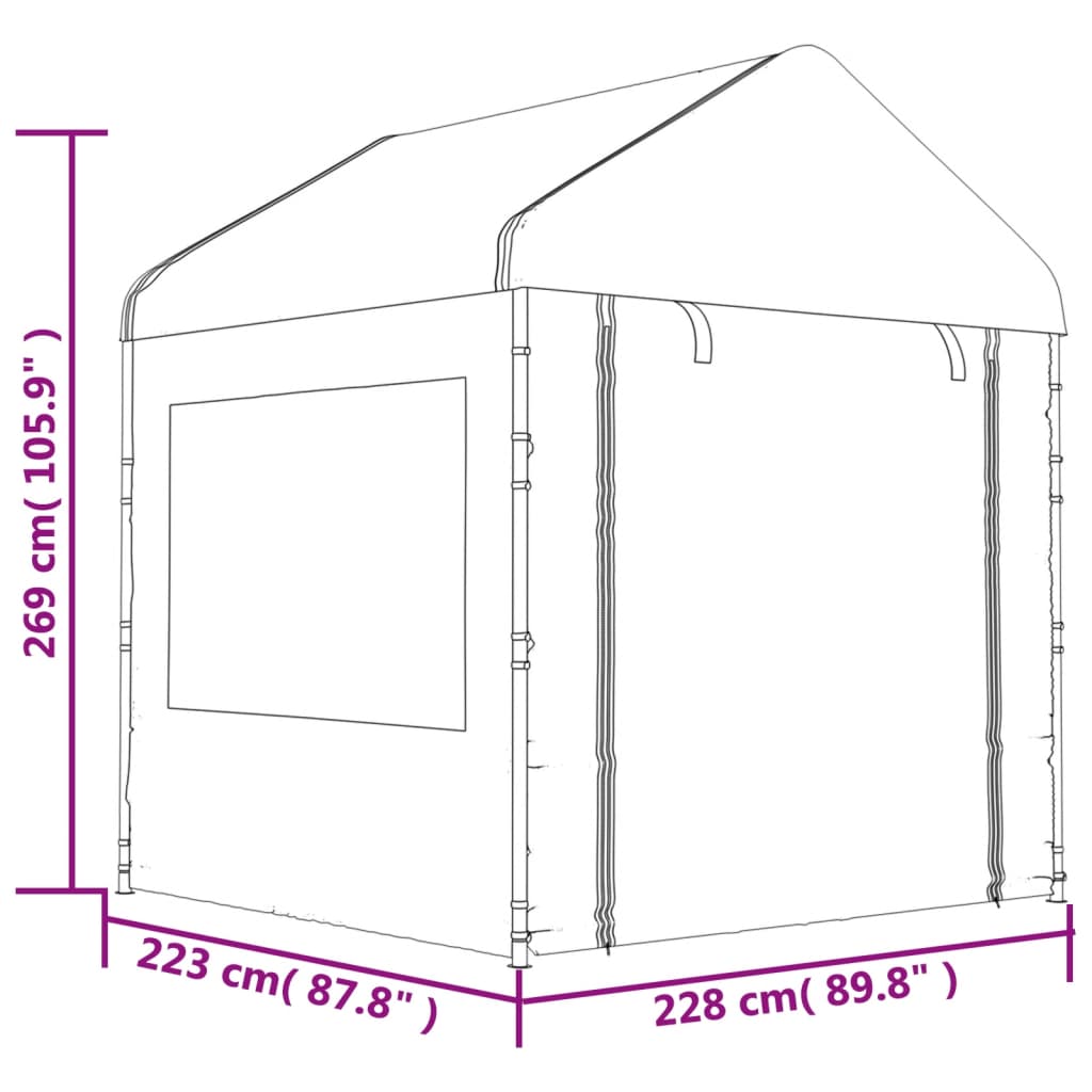 Foișor cu acoperiș, alb, 15,61x2,28x2,69 m, polietilenă