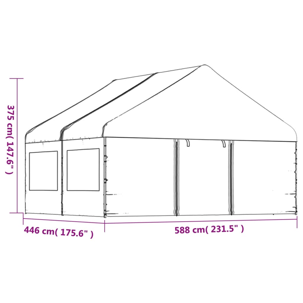Foișor cu acoperiș, alb, 4,46x5,88x3,75 m, polietilenă - Lando