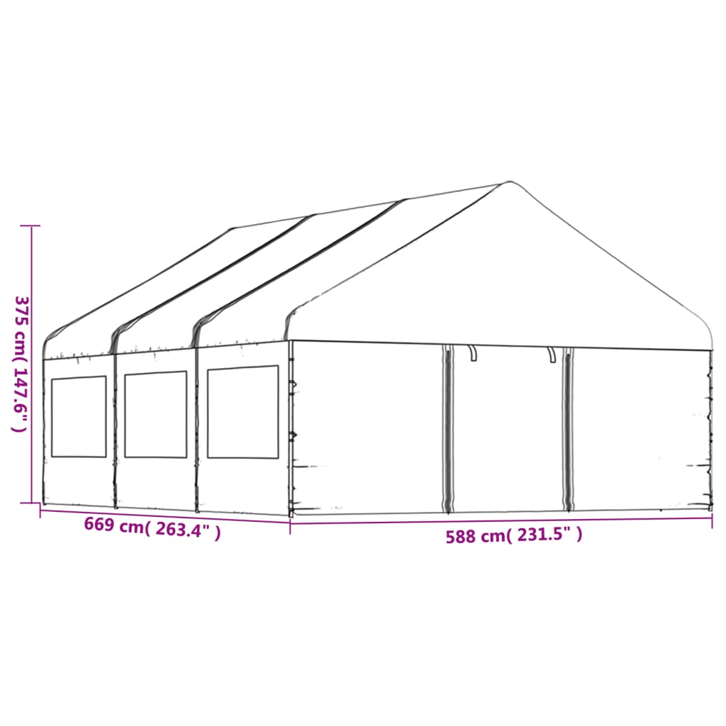 Foișor cu acoperiș, alb, 6,69x5,88x3,75 m, polietilenă - Lando