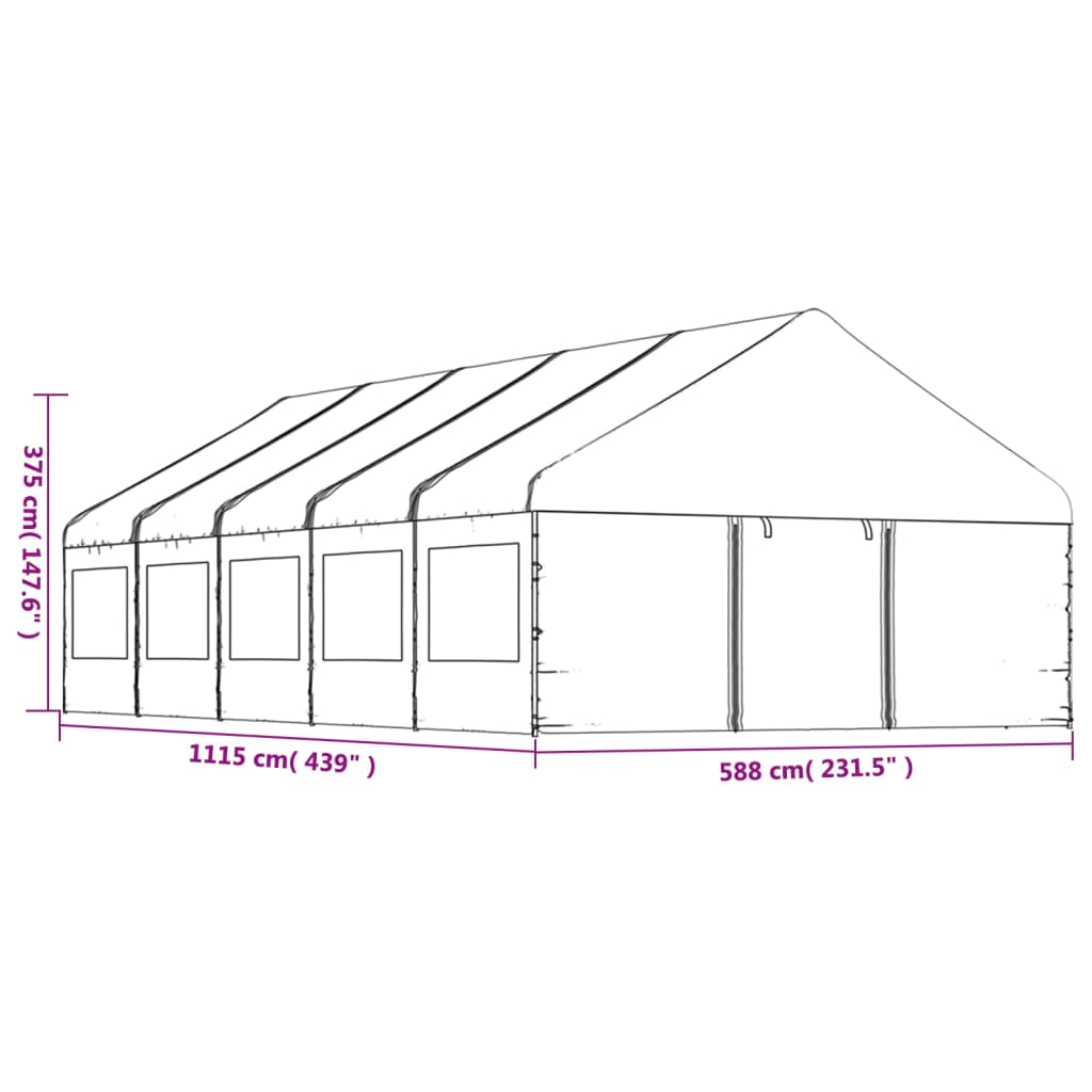 Foișor cu acoperiș, alb, 11,15x5,88x3,75 m, polietilenă - Lando