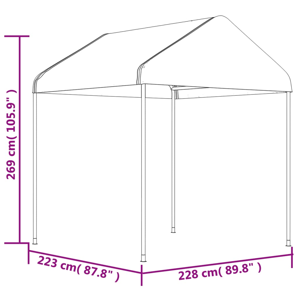 Foișor cu acoperiș, alb, 8,92x2,28x2,69 m, polietilenă