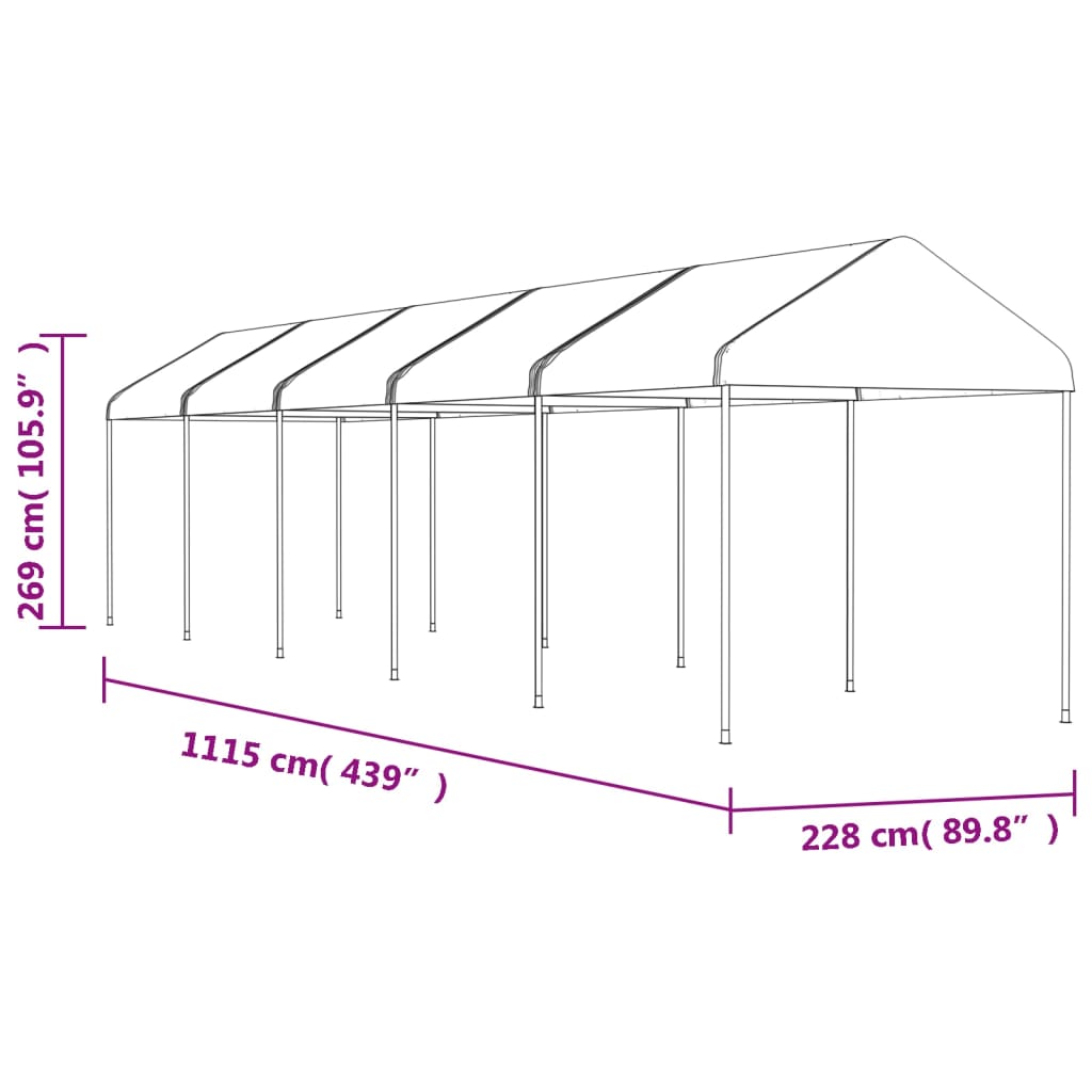 Foișor cu acoperiș, alb, 11,15x2,28x2,69 m, polietilenă