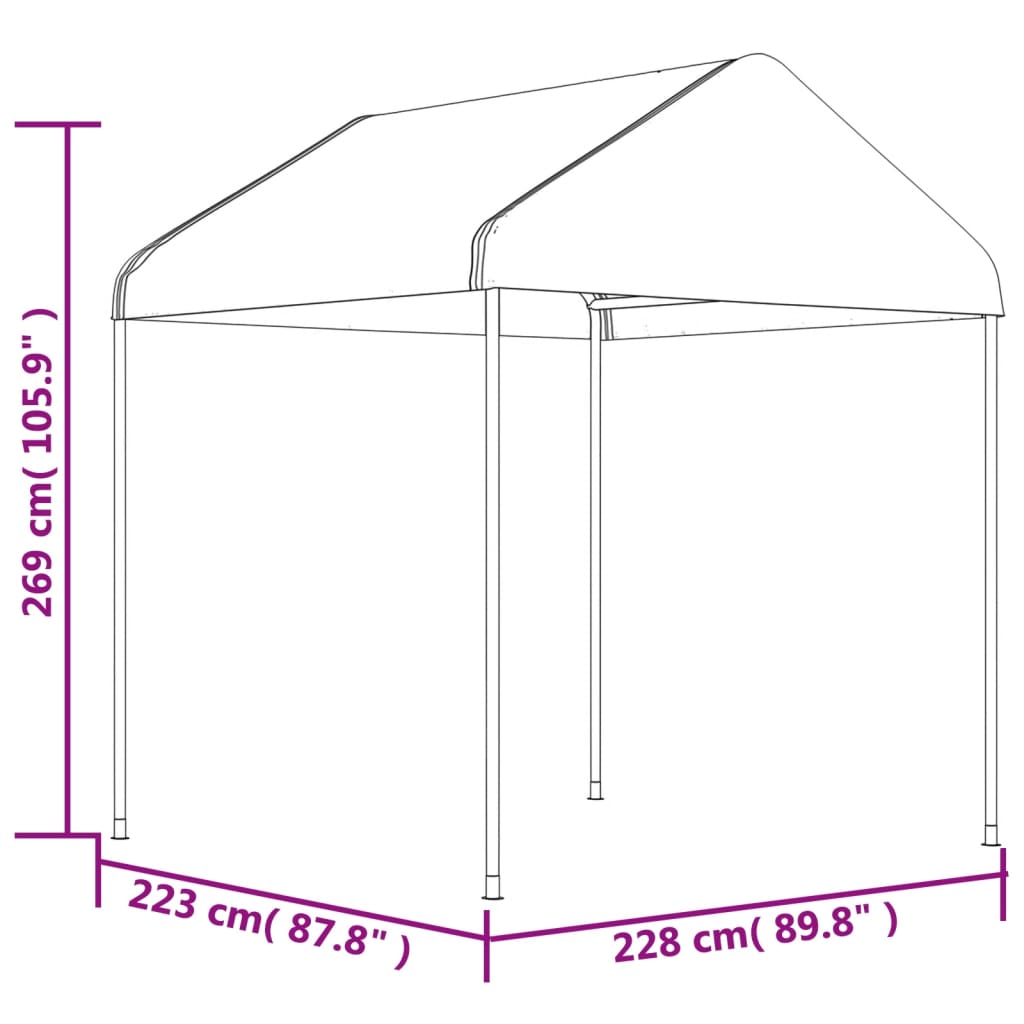 Foișor cu acoperiș, alb, 11,15x2,28x2,69 m, polietilenă