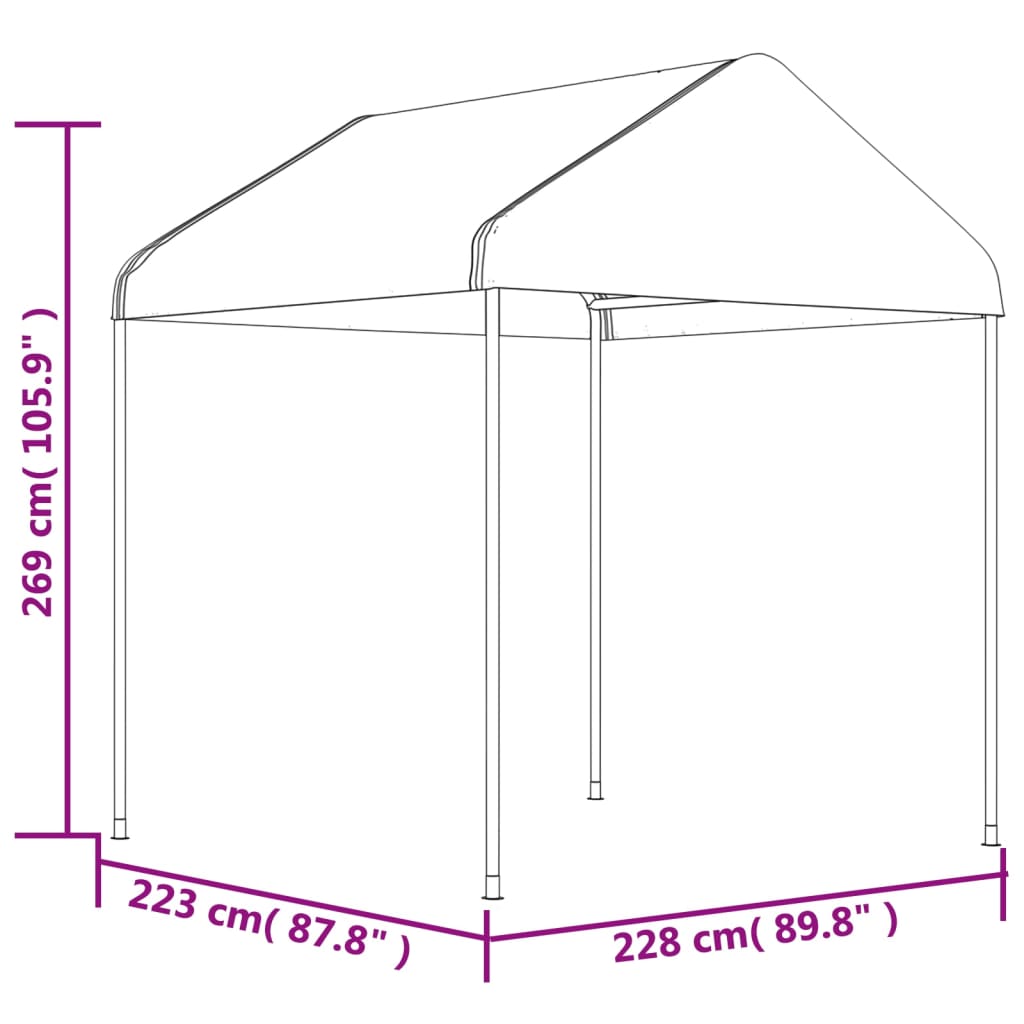 Foișor cu acoperiș, alb, 15,61x2,28x2,69 m, polietilenă