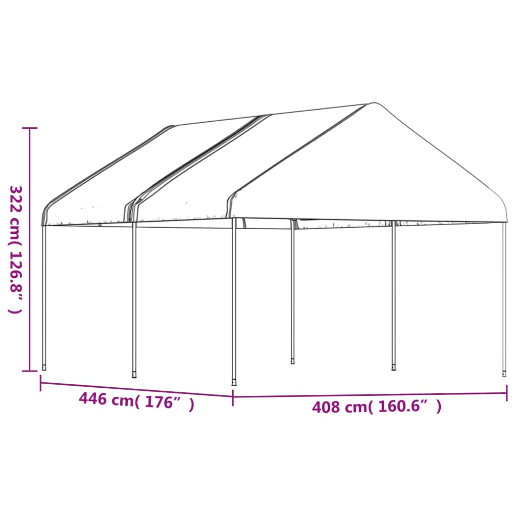 Foișor cu acoperiș, alb, 4,46x4,08x3,22 m, polietilenă