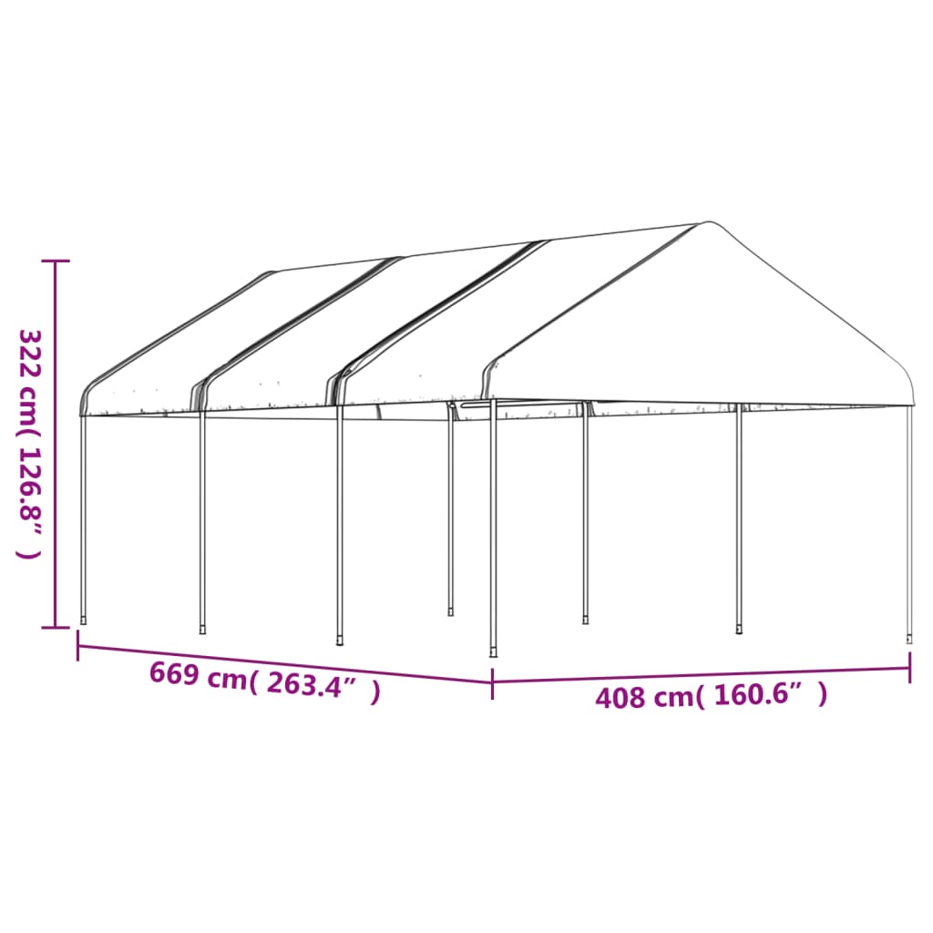 Foișor cu acoperiș, alb, 6,69x4,08x3,22 m, polietilenă