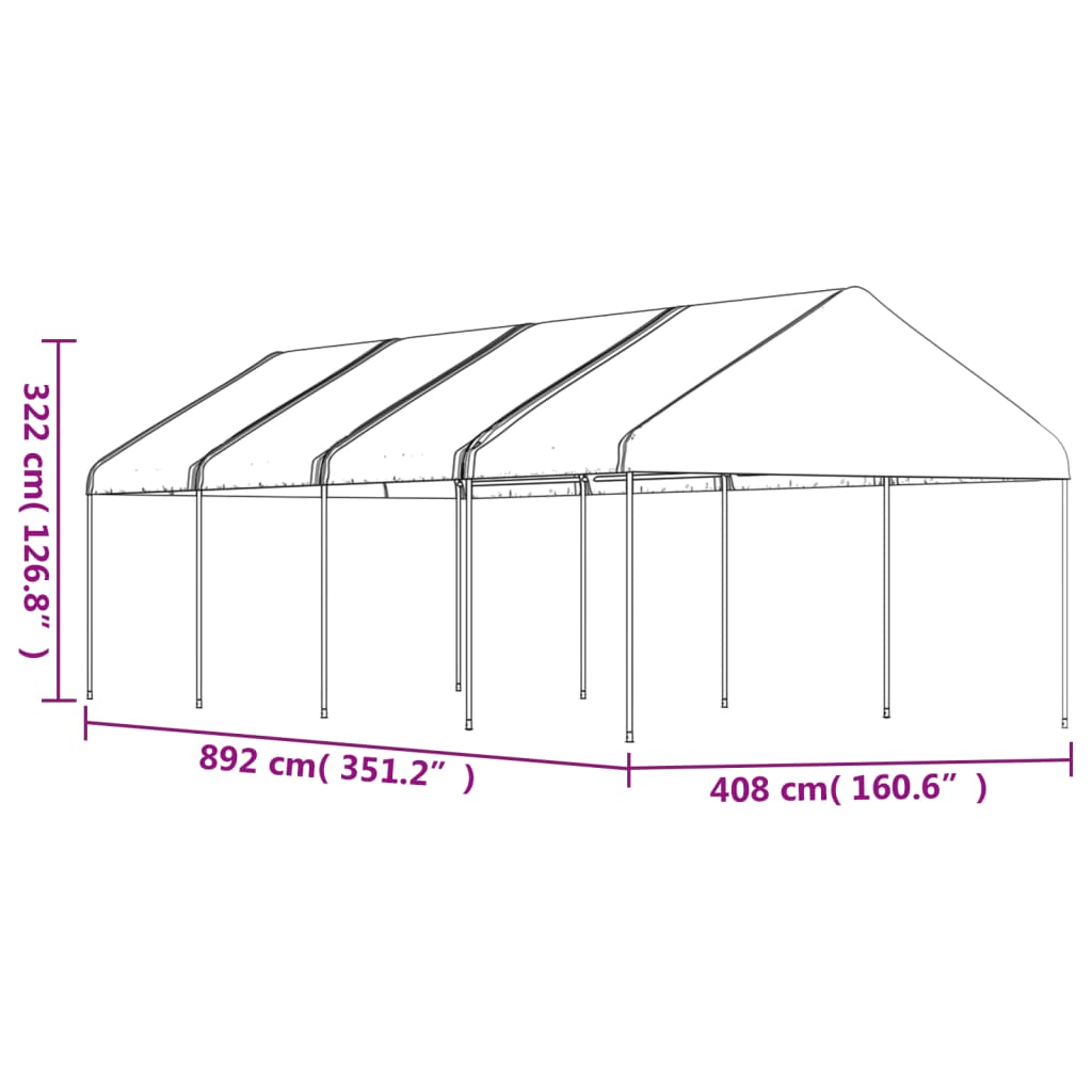 Foișor cu acoperiș, alb, 8,92x4,08x3,22 m, polietilenă