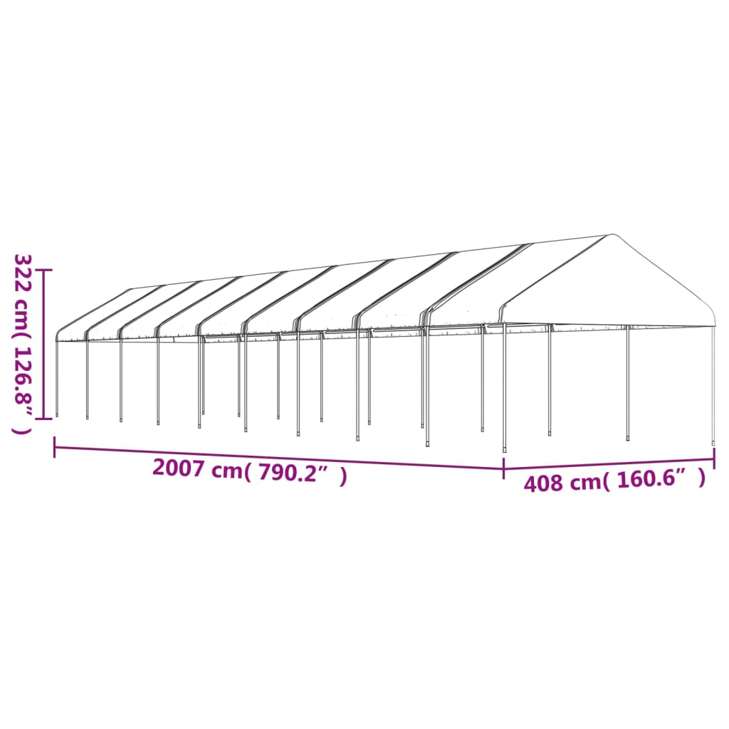 Foișor cu acoperiș, alb, 20,07x4,08x3,22 m, polietilenă