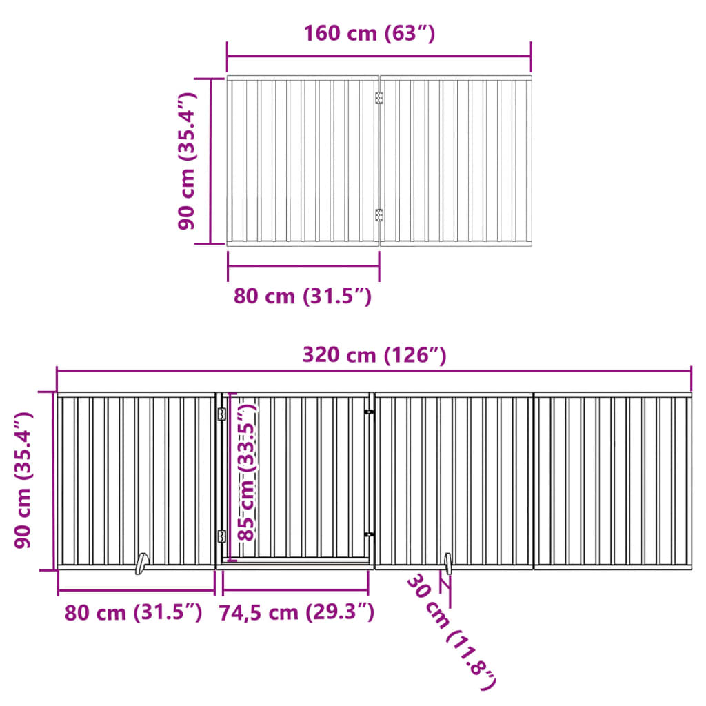 Poartă de câini pliabilă cu ușă, 6 panouri, 480 cm, lemn plop