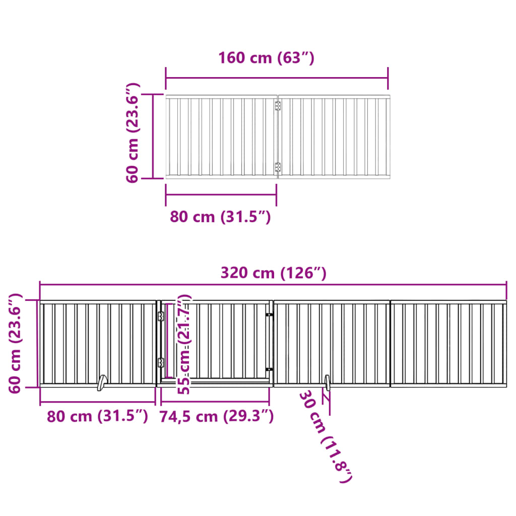 Poartă câini pliabilă cu ușă, 6 panouri, alb, 480 cm, lemn plop