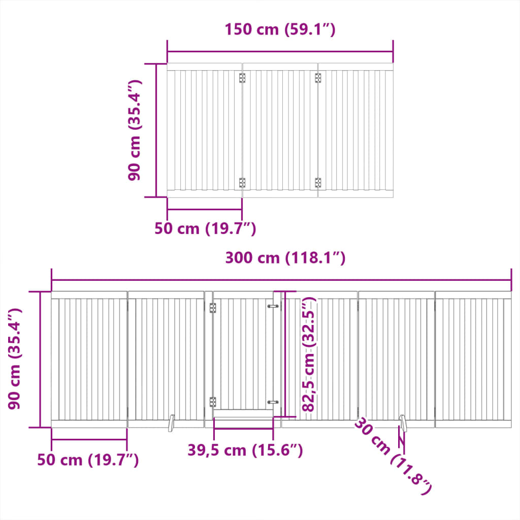 Poartă de câini pliabilă cu ușă, 9 panouri, 450 cm, lemn plop