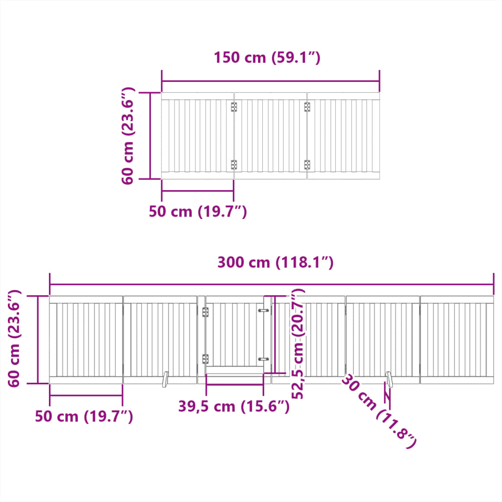 Poartă câini pliabilă cu ușă, 9 panouri, alb, 450 cm, lemn plop