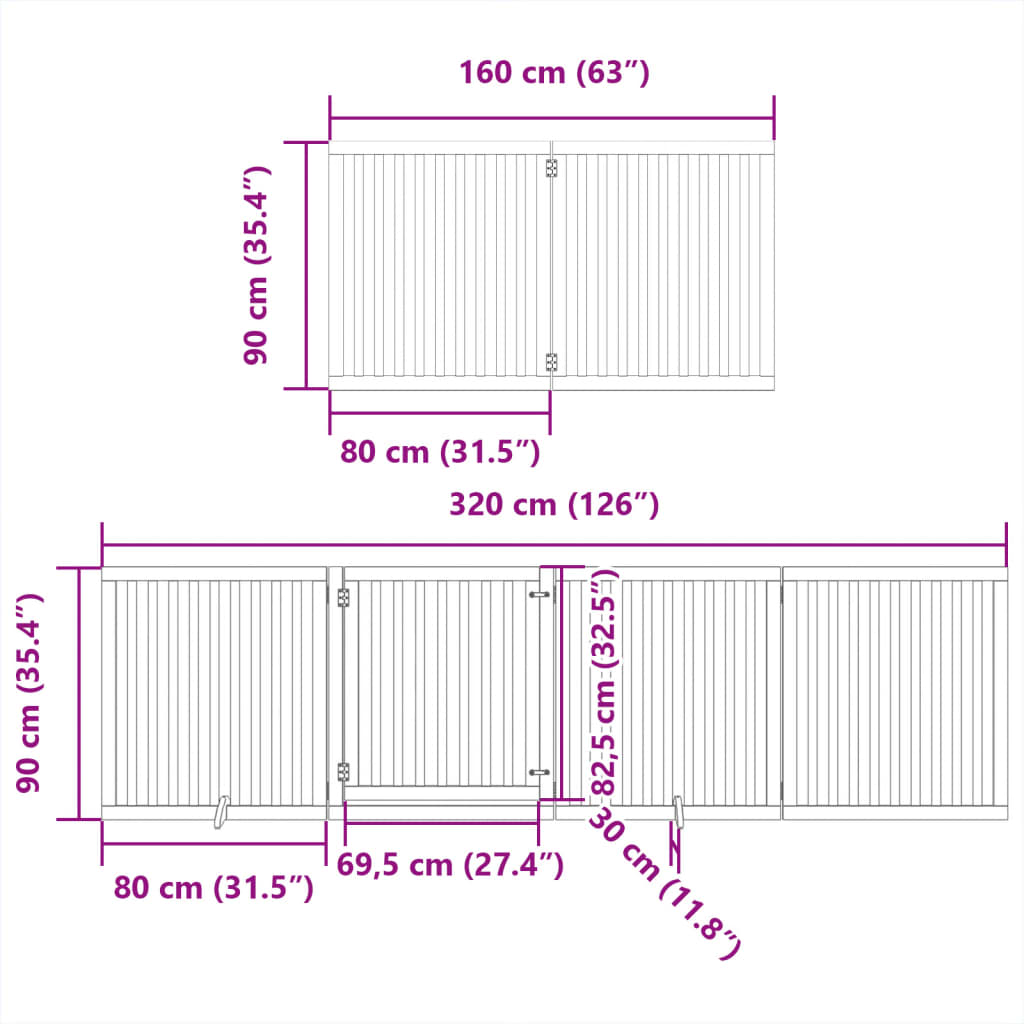 Poartă câini pliabilă cu ușă 8 panouri, alb, 640 cm, lemn plop