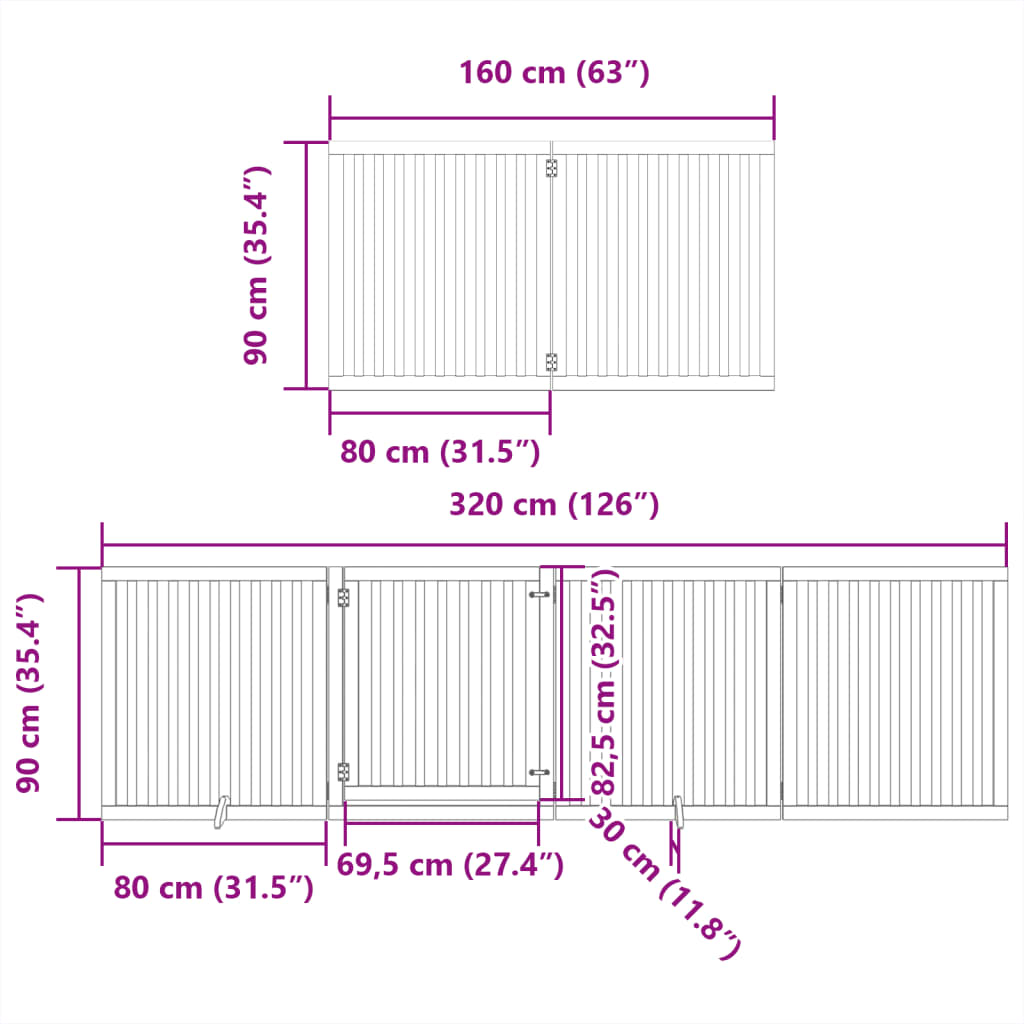 Poartă câini pliabilă cu ușă 8 panouri negru 640 cm, lemn plop