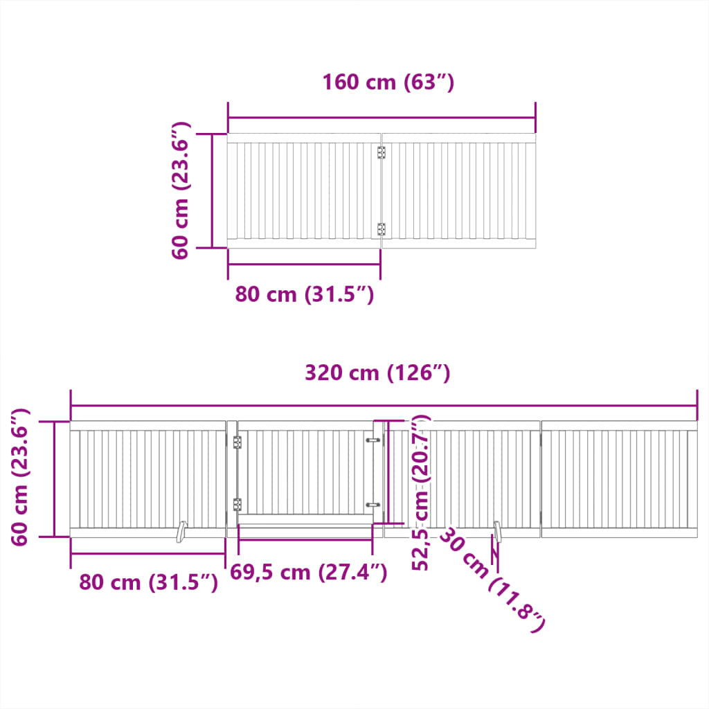 Poartă câini pliabilă cu ușă 8 panouri maro 640 cm, lemn plop