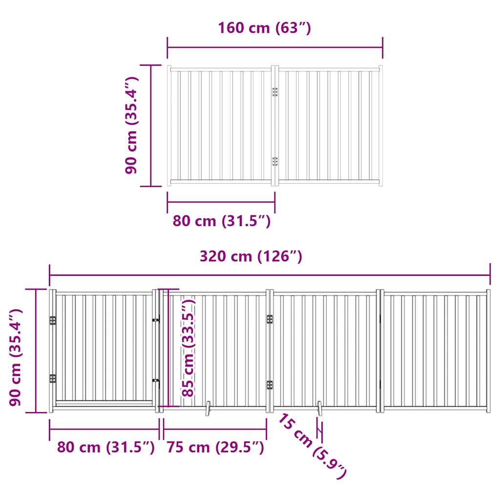 Poartă câini pliabilă cu ușă 10 panouri negru 800 cm, lemn plop