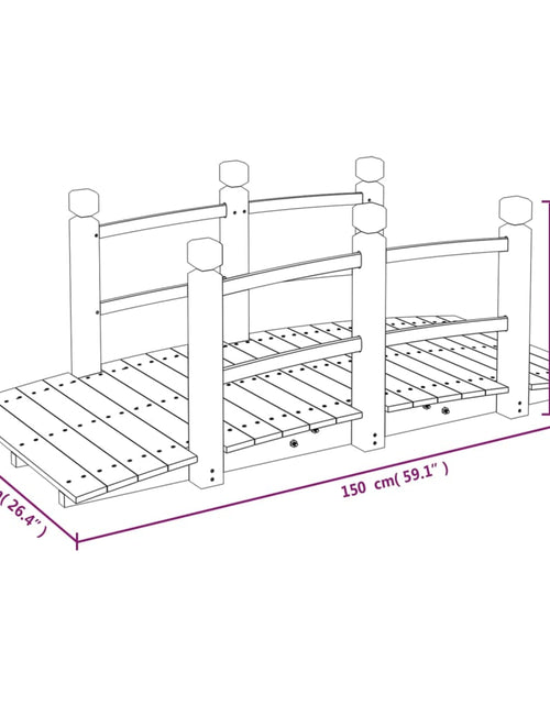 Încărcați imaginea în vizualizatorul Galerie, Pod de grădină cu balustrade, 150x67x56 cm, lemn masiv de molid
