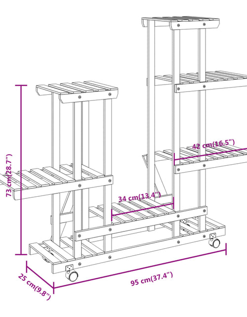 Загрузите изображение в средство просмотра галереи, Suport pentru flori cu roți, 95x25x101 cm, lemn masiv de brad
