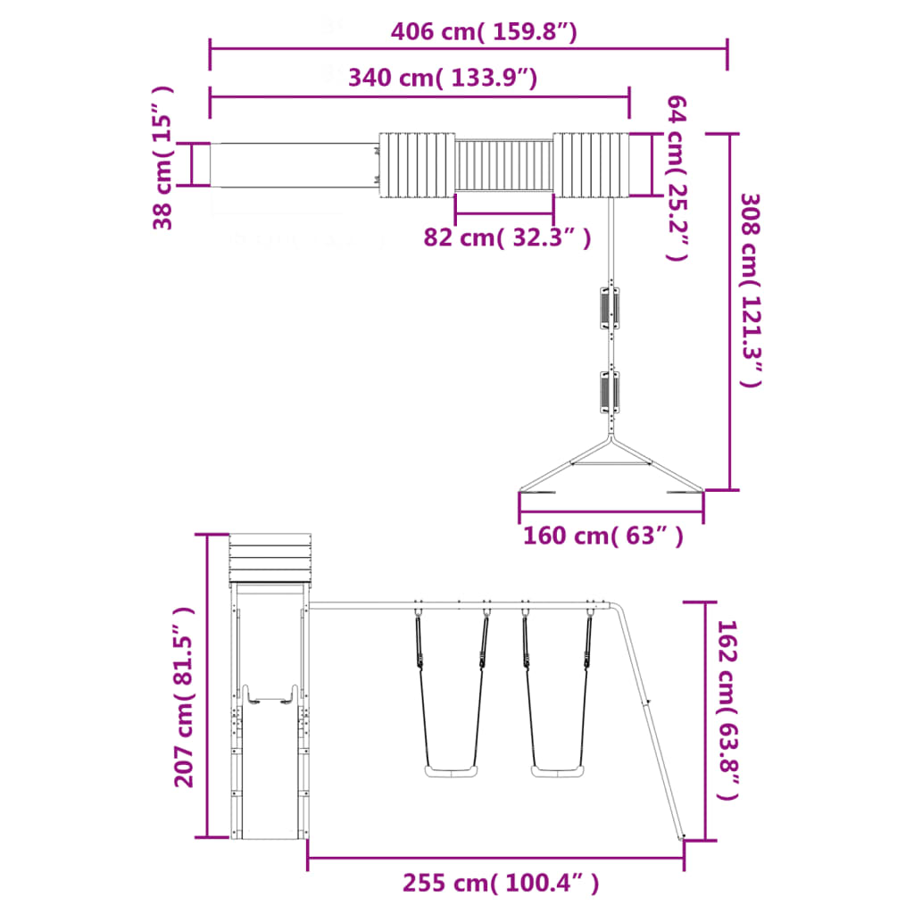 Set de joacă pentru exterior, lemn masiv de pin