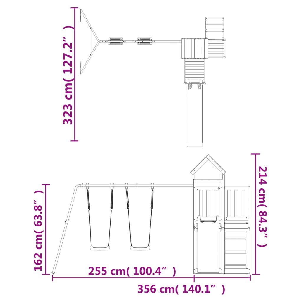 Set de joacă pentru exterior, lemn masiv de pin