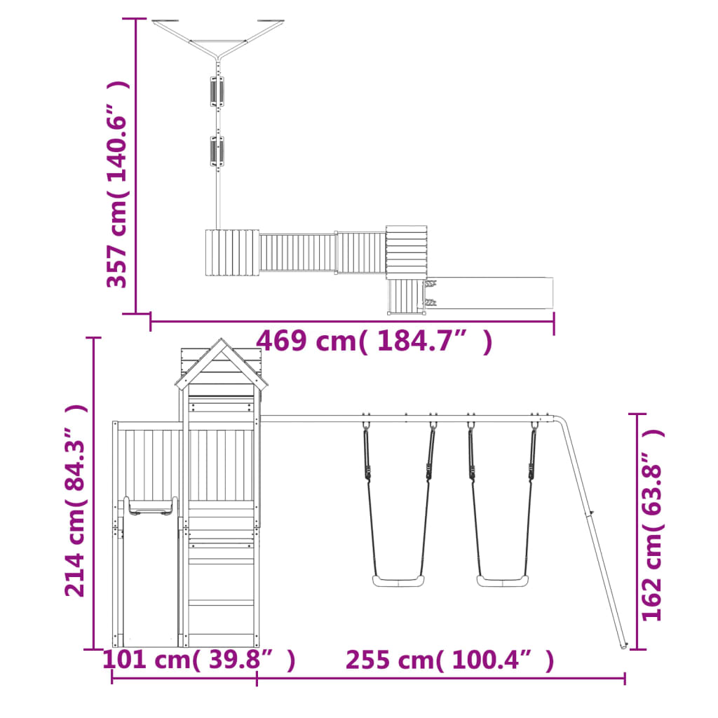 Set de joacă pentru exterior, lemn masiv de pin