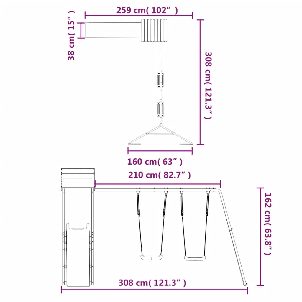 Set de joacă pentru exterior, lemn masiv de pin - Lando