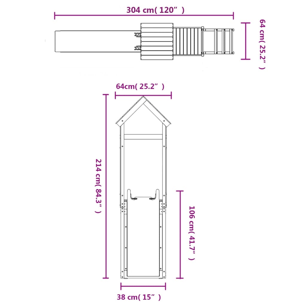 Set de joacă pentru exterior, lemn masiv de pin