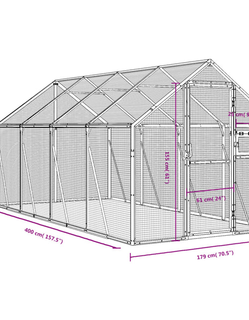 Încărcați imaginea în vizualizatorul Galerie, Volieră de păsări, argintiu, 1,79x4x1,85 m, aluminiu
