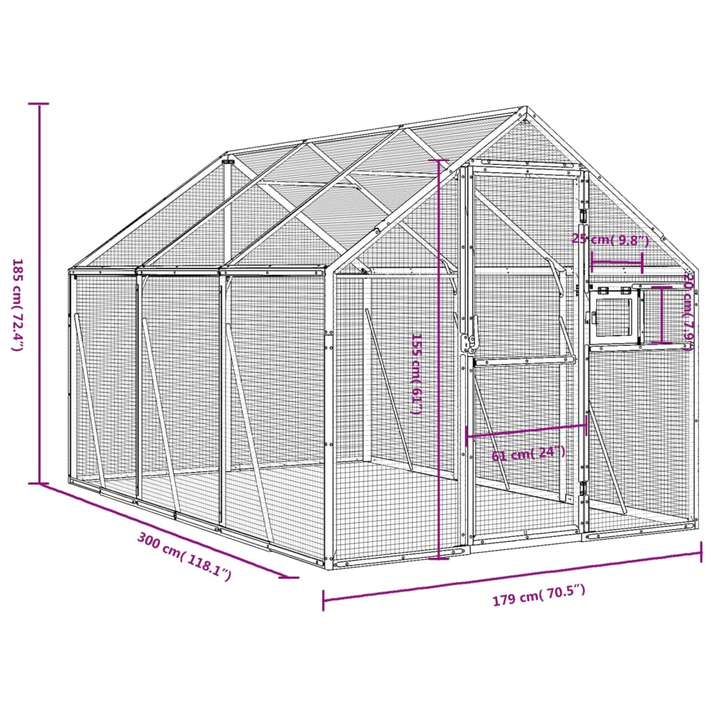 Volieră de păsări, antracit, 1,79x3x1,85 m, aluminiu