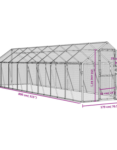 Încărcați imaginea în vizualizatorul Galerie, Volieră de păsări, antracit, 1,79x8x1,85 m, aluminiu
