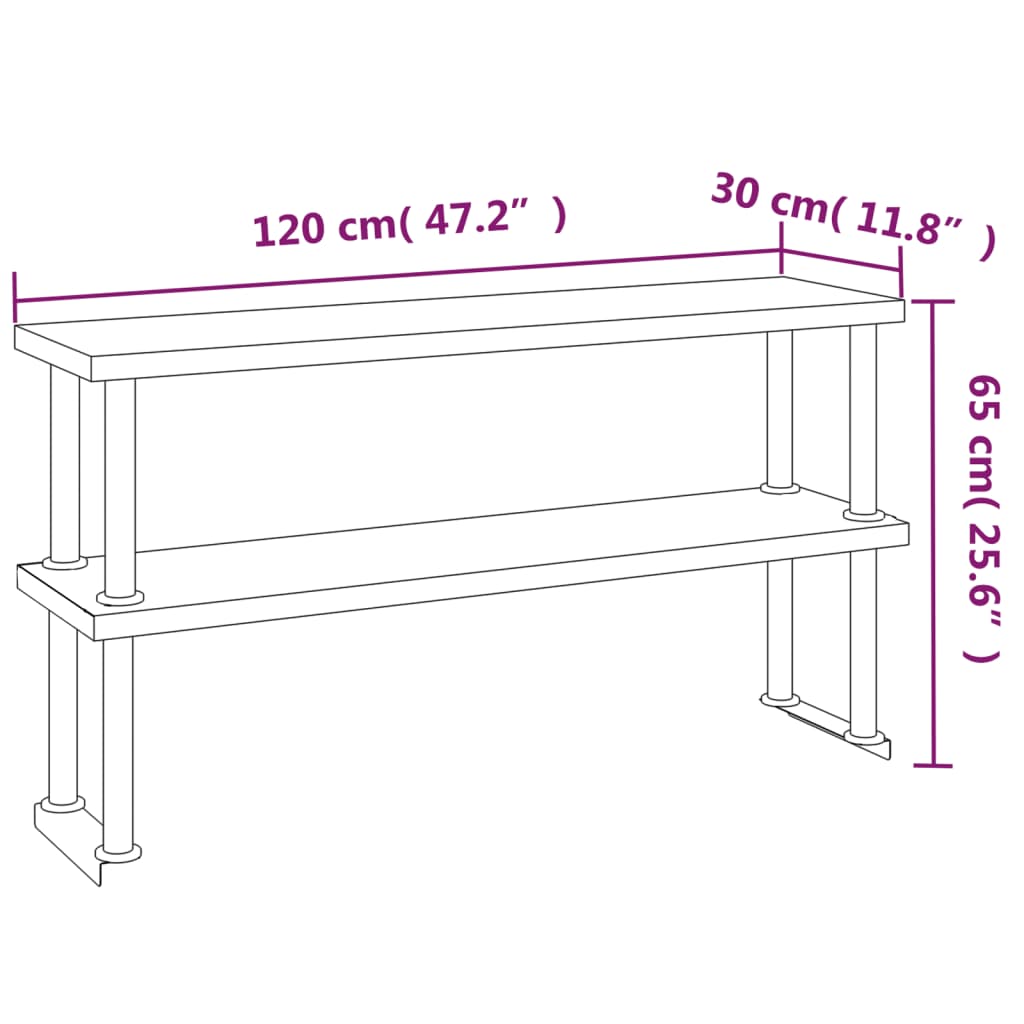 Masă bucătărie cu raft superior, 120x60x145 cm, oțel inoxidabil