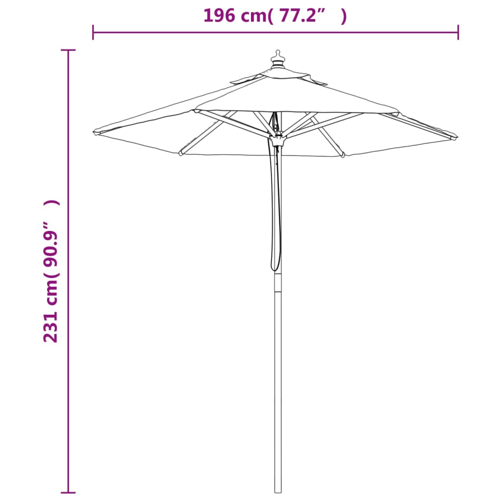 Umbrelă de soare de grădină stâlp din lemn cărămiziu 196x231 cm