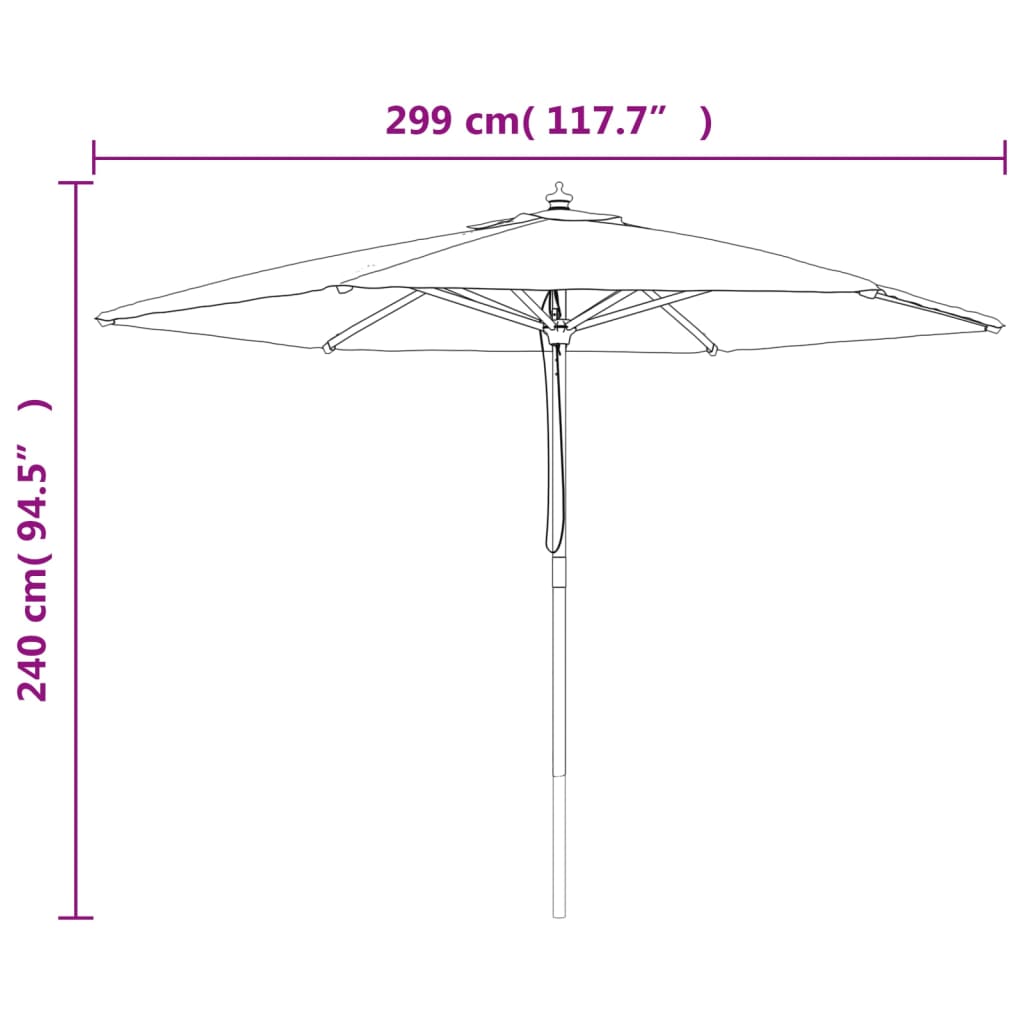 Umbrelă de soare de grădină stâlp de lemn, gri taupe, 299x240cm