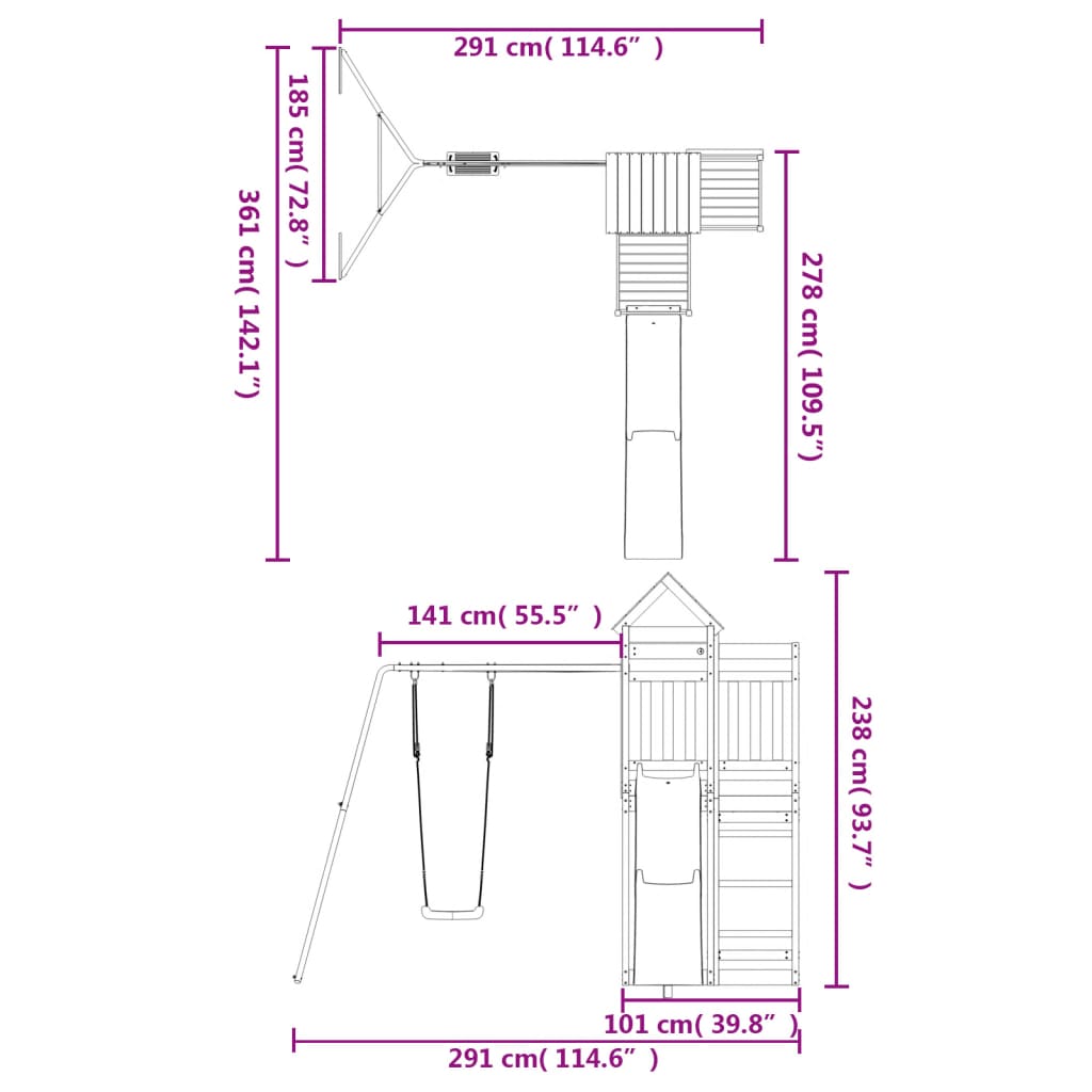 Set de joacă pentru exterior, lemn masiv de pin