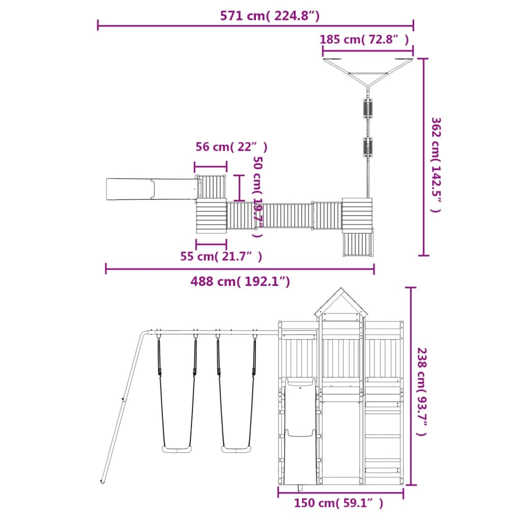 Set de joacă pentru exterior, lemn masiv de pin