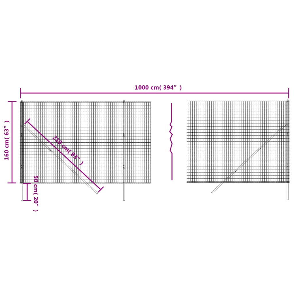 Gard plasă de sârmă, verde, 1,6x10 m, oțel galvanizat - Lando