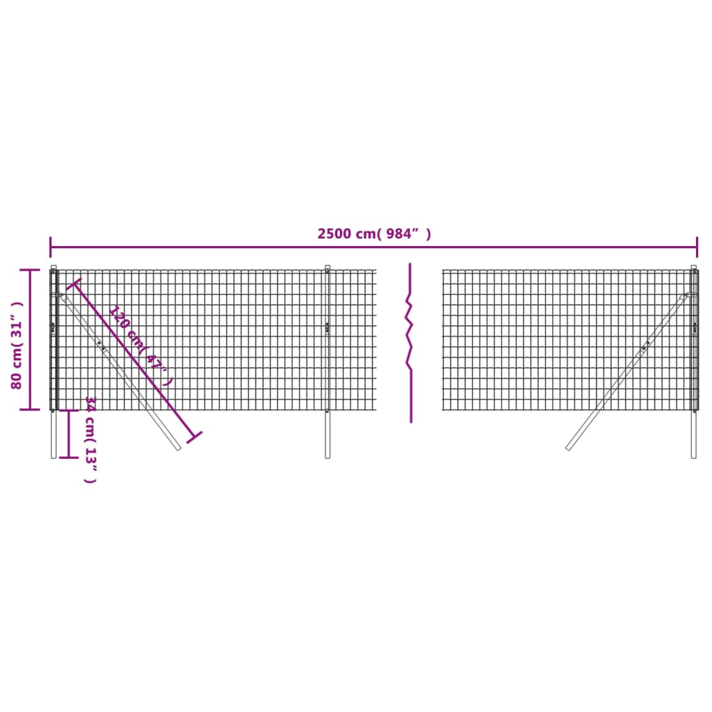 Gard plasă de sârmă, verde, 0,8x25 m, oțel galvanizat