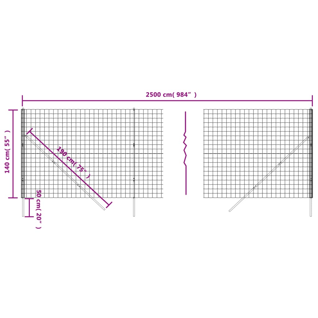 Gard plasă de sârmă, verde, 1,4x25 m, oțel galvanizat