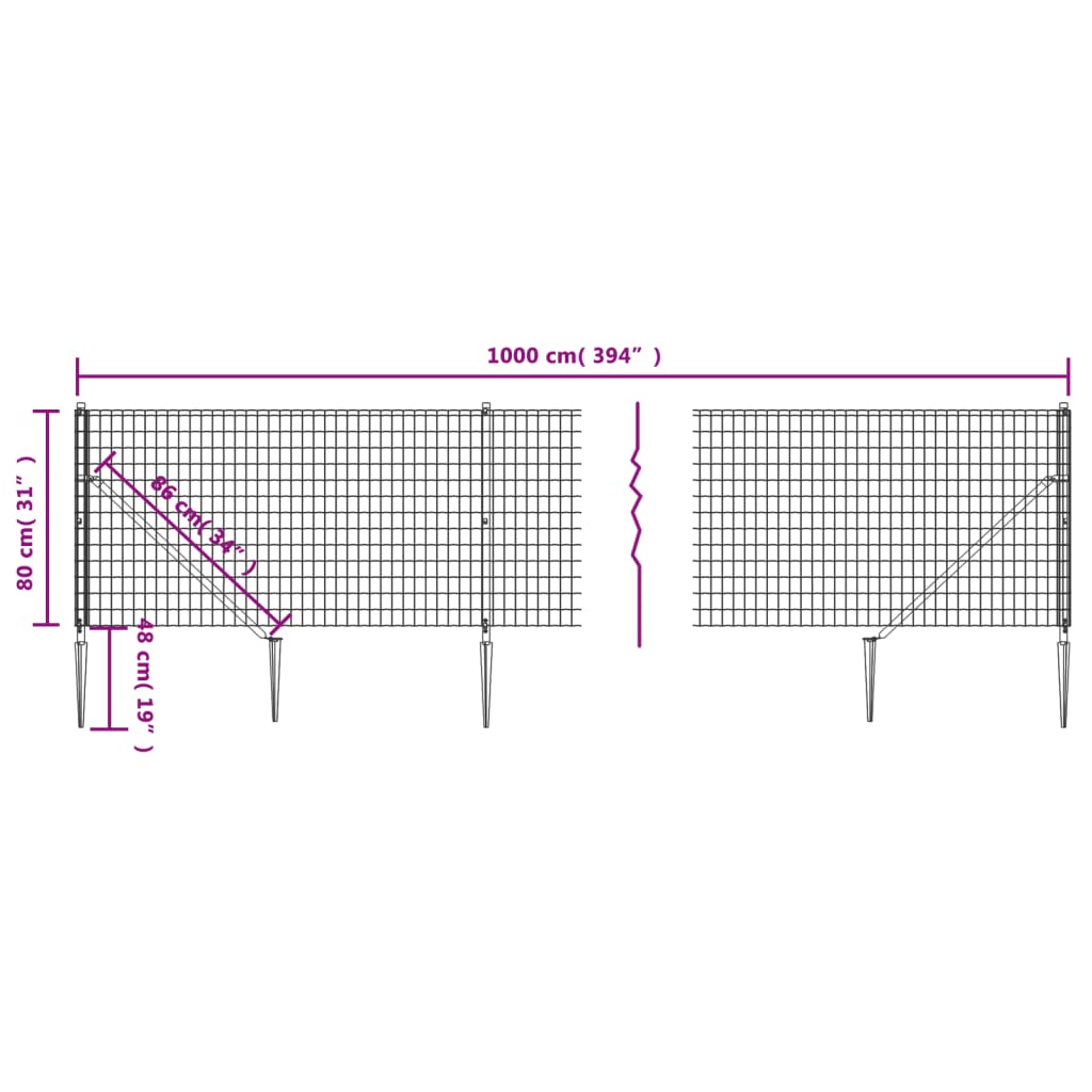 Gard plasă de sârmă cu țăruși de fixare, verde, 0,8x10 m - Lando