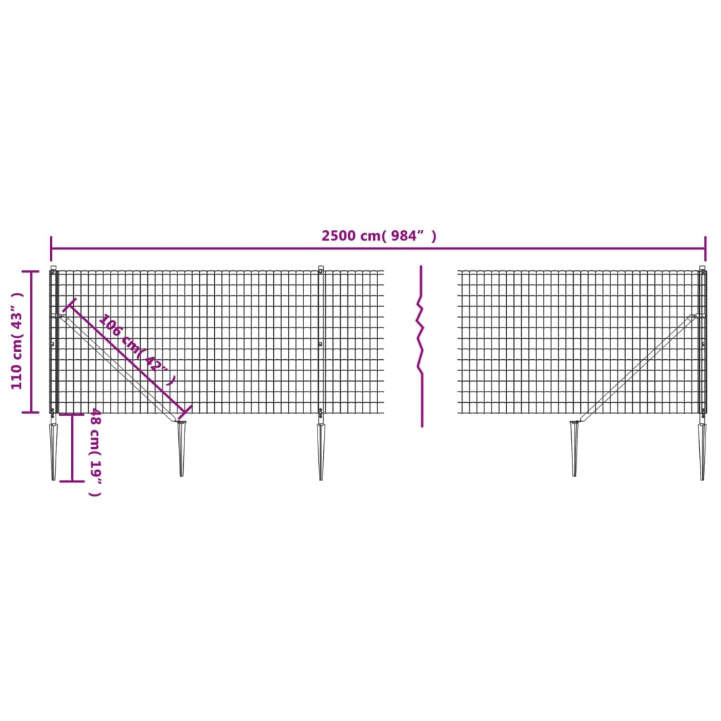 Gard plasă de sârmă cu țăruși de fixare, verde, 1,1x25 m - Lando