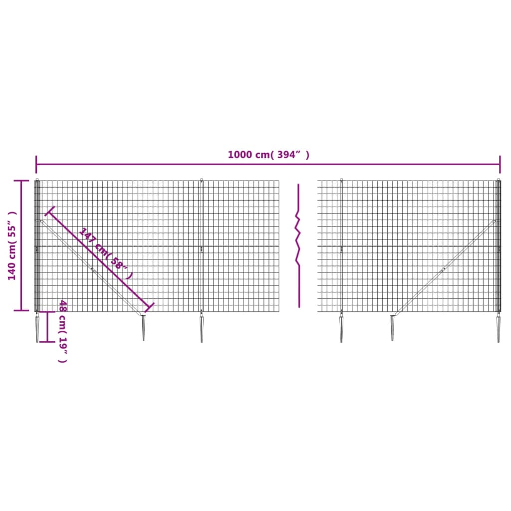 Gard plasă de sârmă cu țăruși de fixare, verde, 1,4x10 m